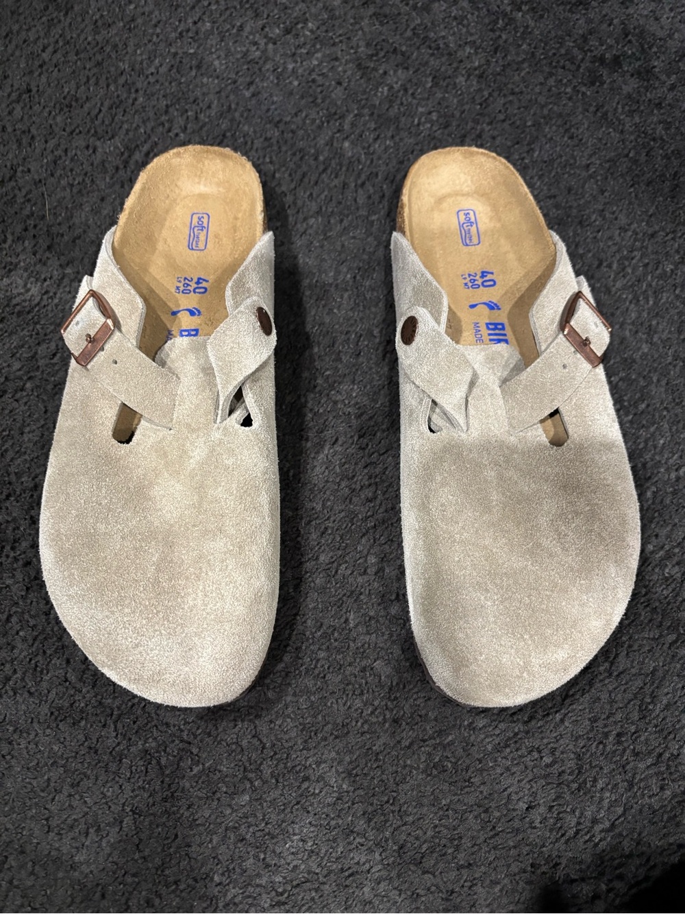 Birkenstock Suede Boston Clogs in Light Taupe